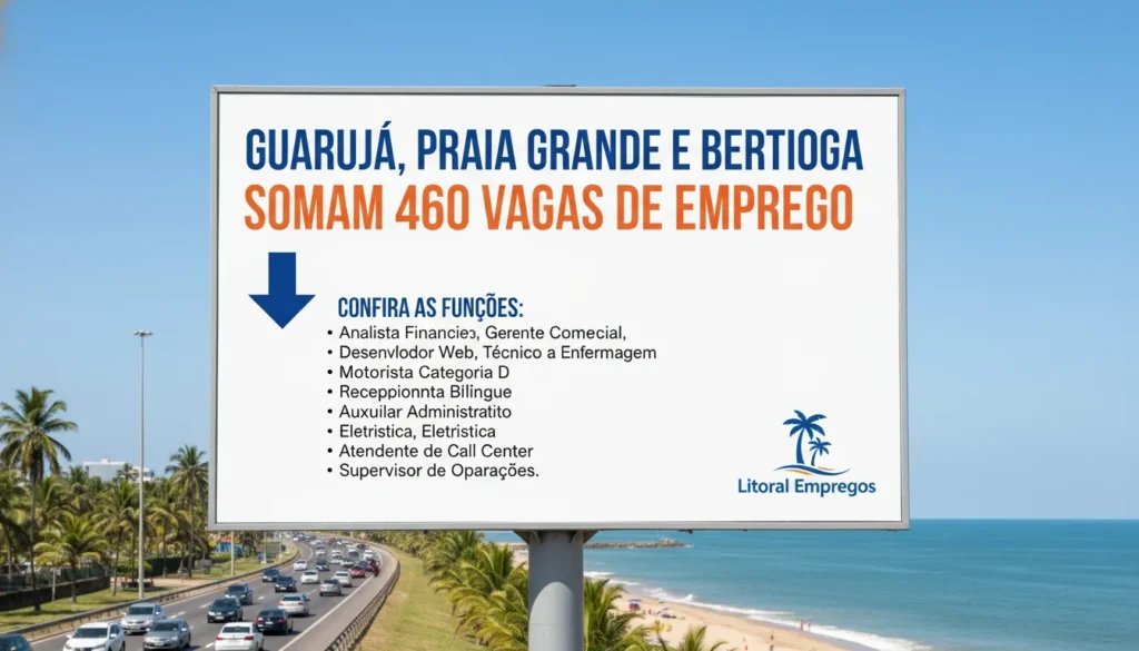 Guarujá, Praia Grande e Bertioga oferecem 460 vagas de emprego nesta quarta-feira