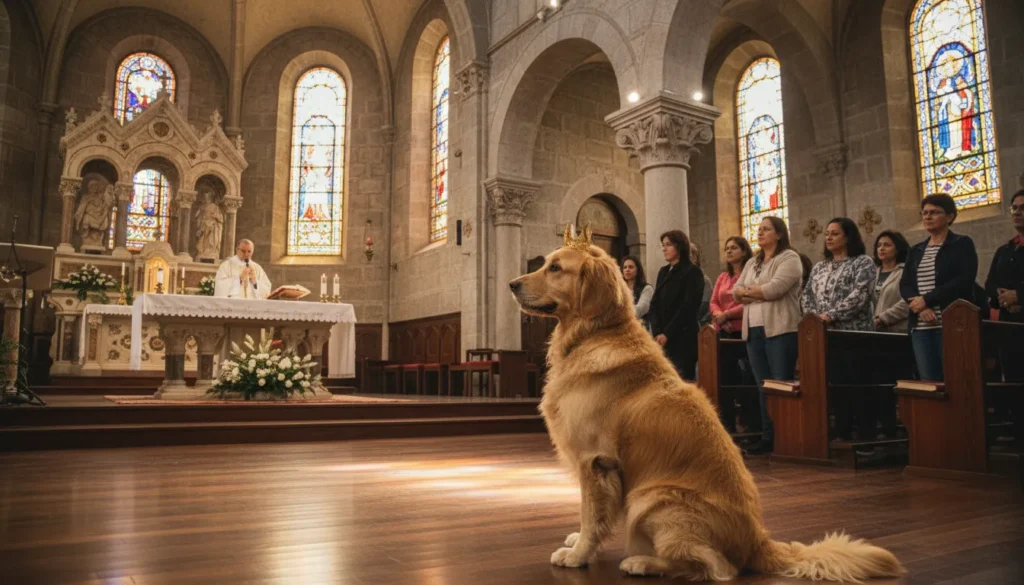 Cachorro Caramelo emociona fiéis ao frequentar missas em igreja do Paraná