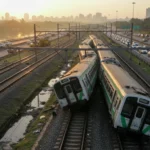 Trem da Linha 9-Esmeralda descarrila próximo à estação Berrini em São Paulo